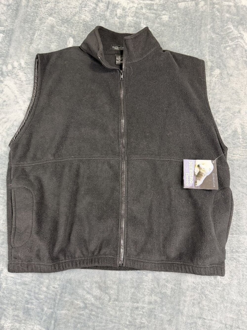 UltraClub Iceberg Fleece Mens Black Full-Zip Sleeveless Vest XL NWT